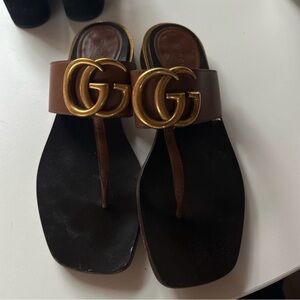 Gucci Leather Sandals with Gold GG Logo
